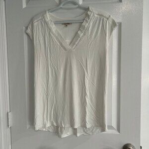 Women's Short Sleeve V- Neck Top by Les Serein in White Polyester - Size L